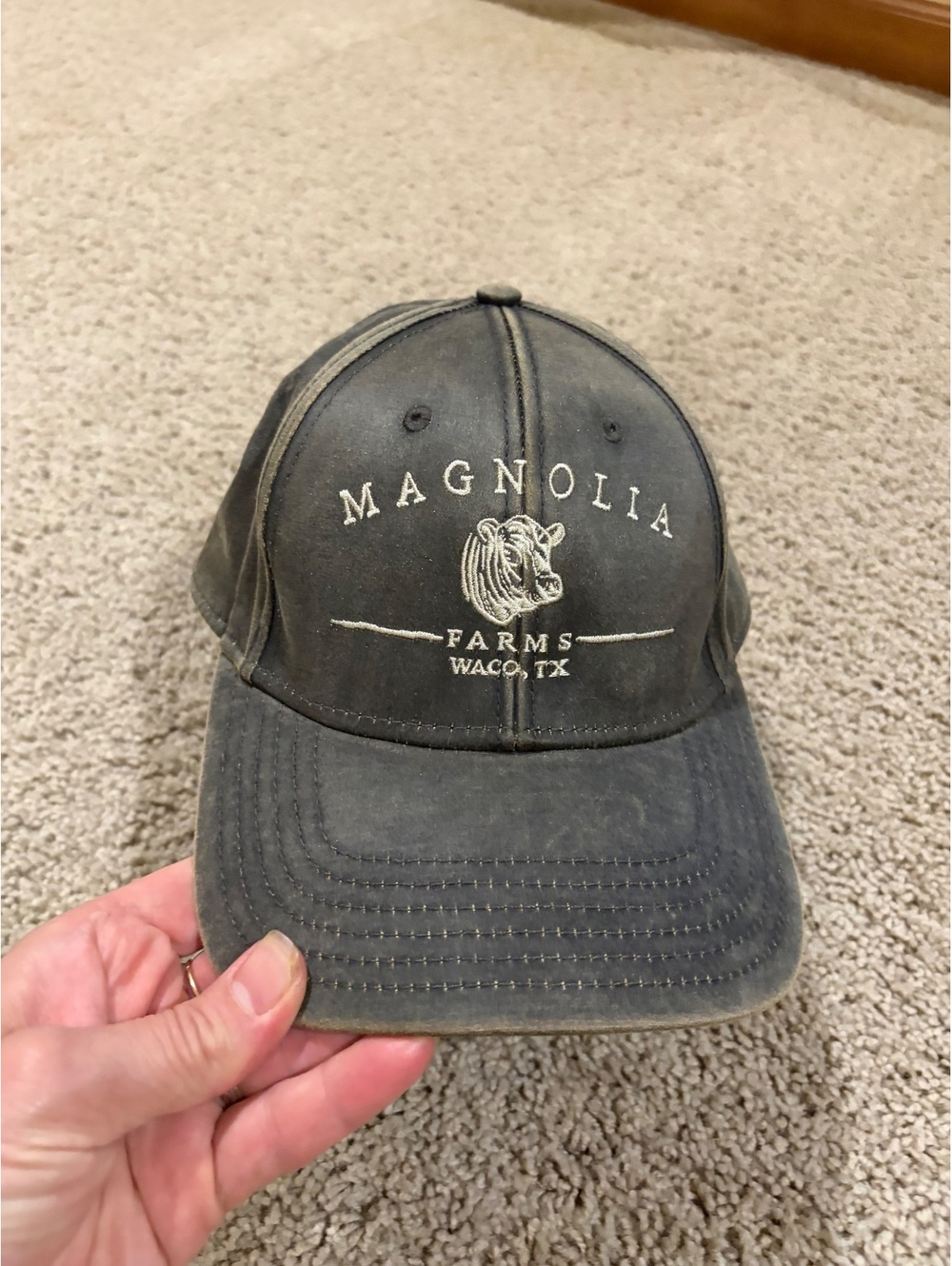 Magnolia Farms Waco TX Cow Logo Baseball Cap brown waxed  Distressed Hat cap